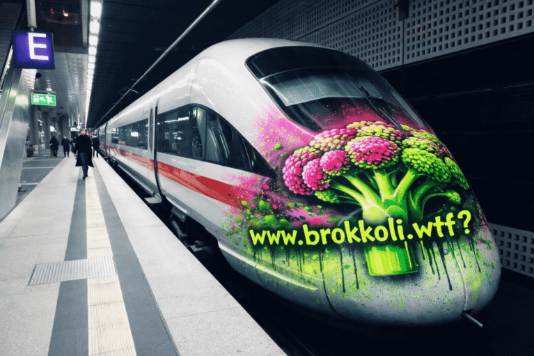 Ein Zug der DB mit Brokkoli-Graffiti - www.brokkoli.wtf