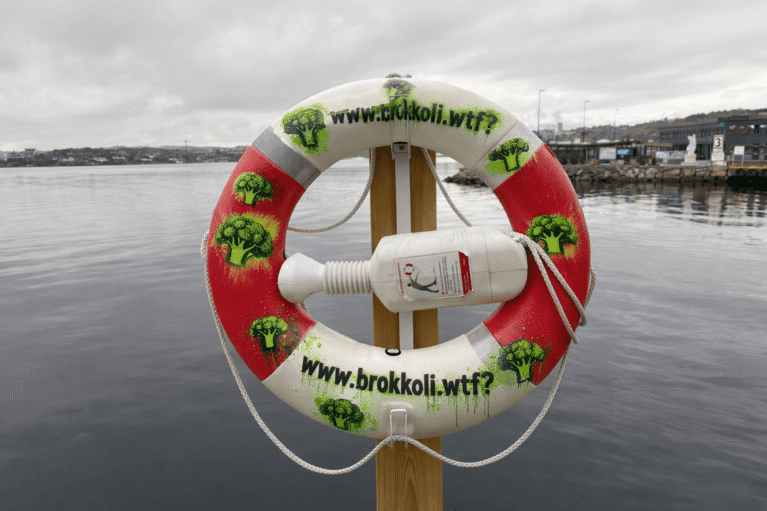 Ein Rettungsring in Norwegen mit Brokkoli-Graffiti - www.brokkoli.wtf